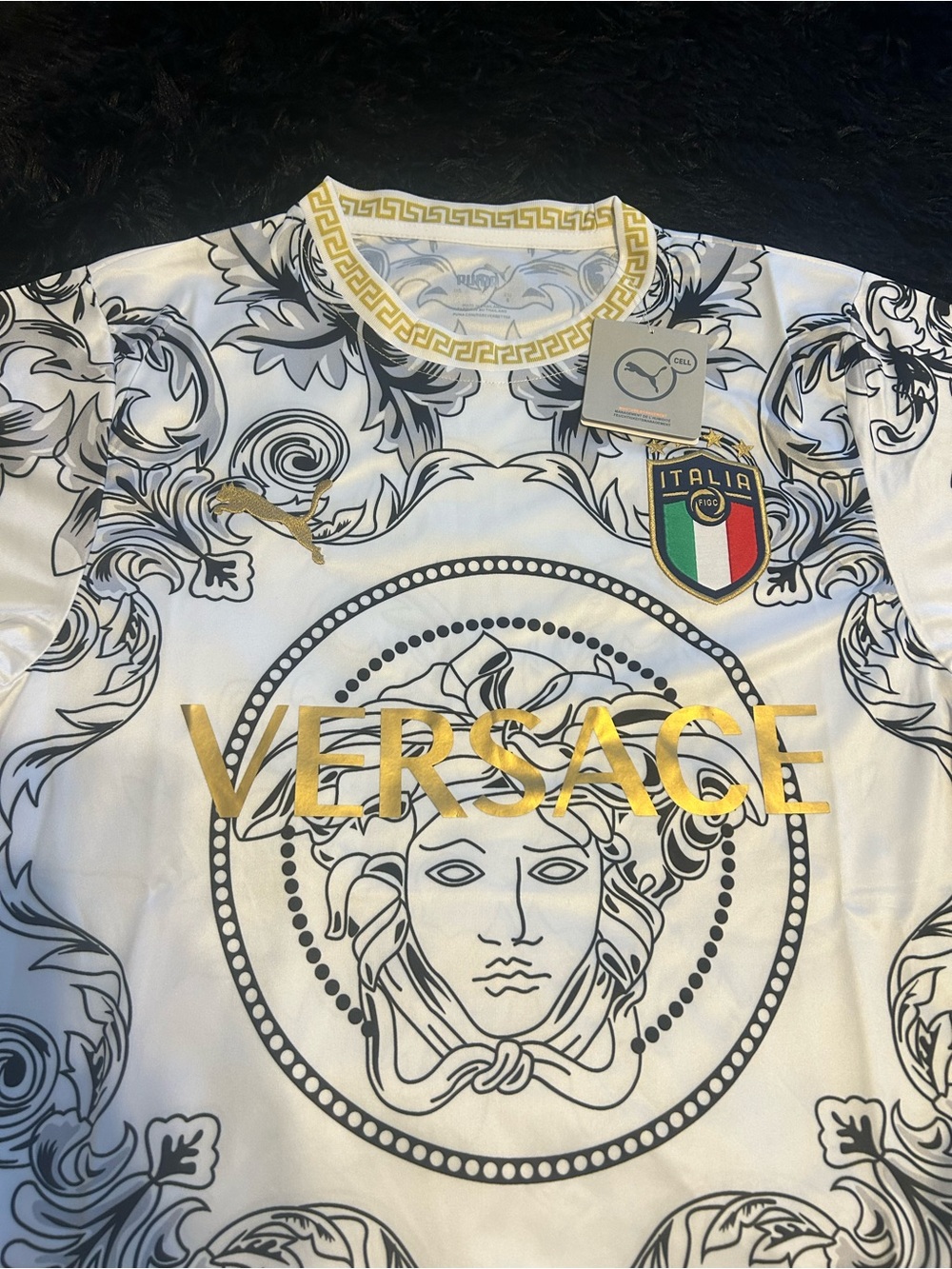 Versace White Short-Sleeve Medusa Tee with Black Baroque and Gold Logo - Picture 2 of 3